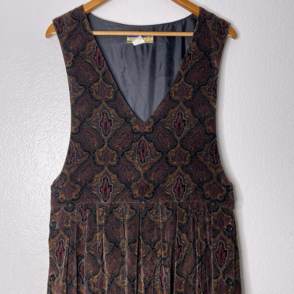 Vtg Bryn Connelly Paisley Button Side Sleeveless Dress Size 10 Corduroy Y2K Fall - Picture 3 of 11